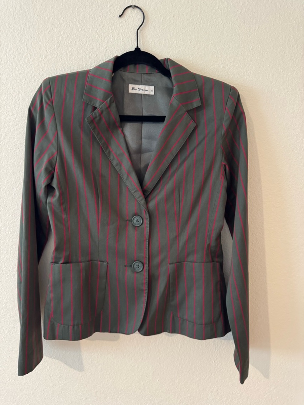 Ben Sherman Olive Blazer with Pink Pinstripes